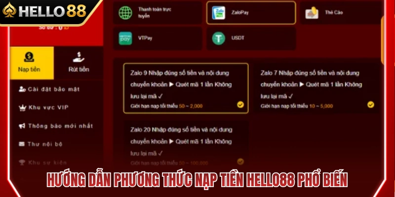Hướng dẫn nạp tiền HELLO88 nhanh chóng và tiện lợi 
